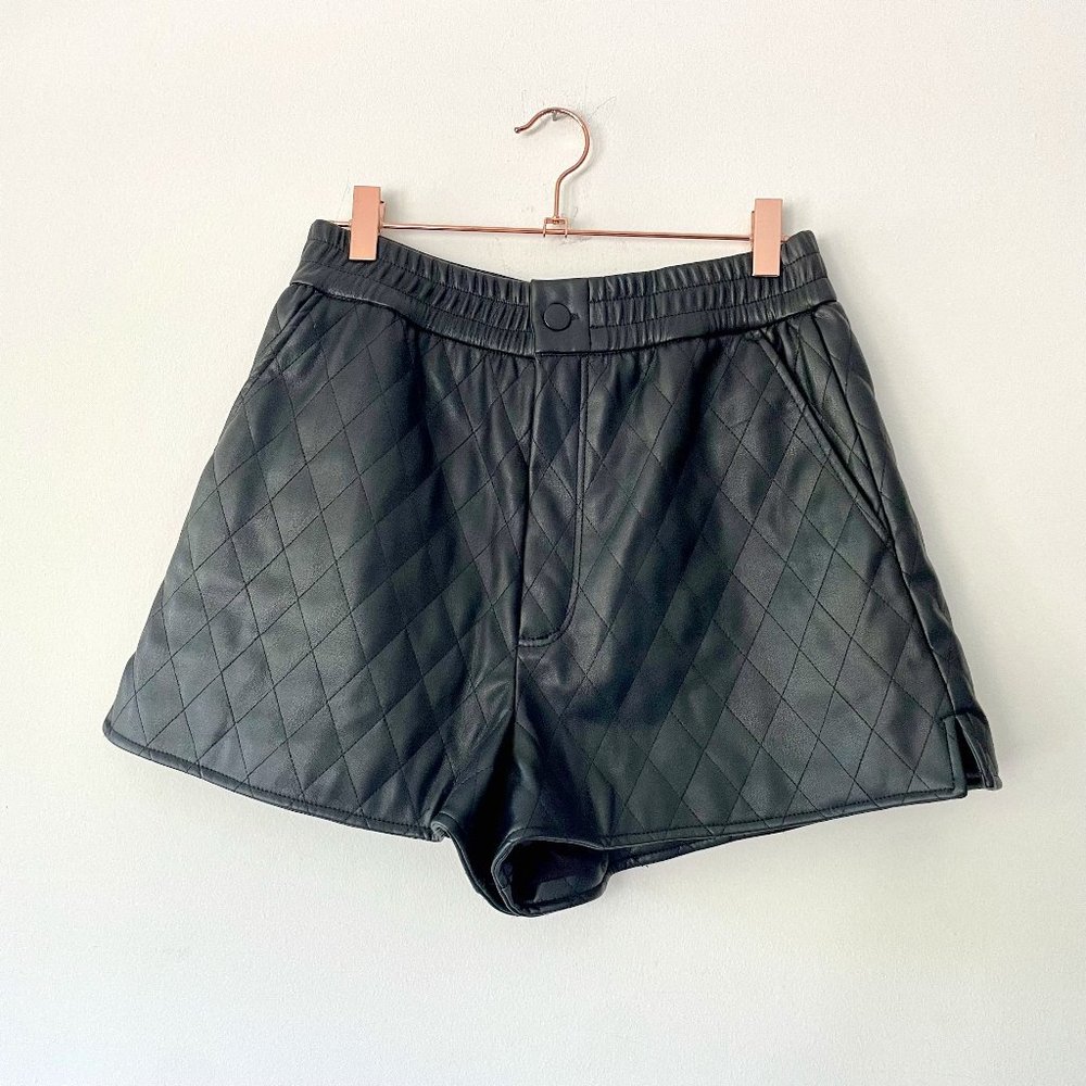 Zara Faux Leather Quilted Shorts with Elastic Waist & Pockets (SZ S)